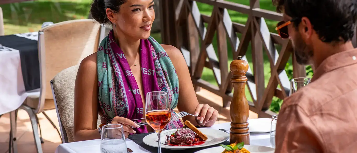 A couple dining at a restaurant